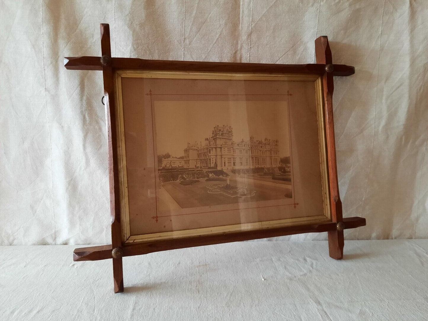 Antique Tramp Art Frame Resby Hall inset wooden rare 19th century oak copper 