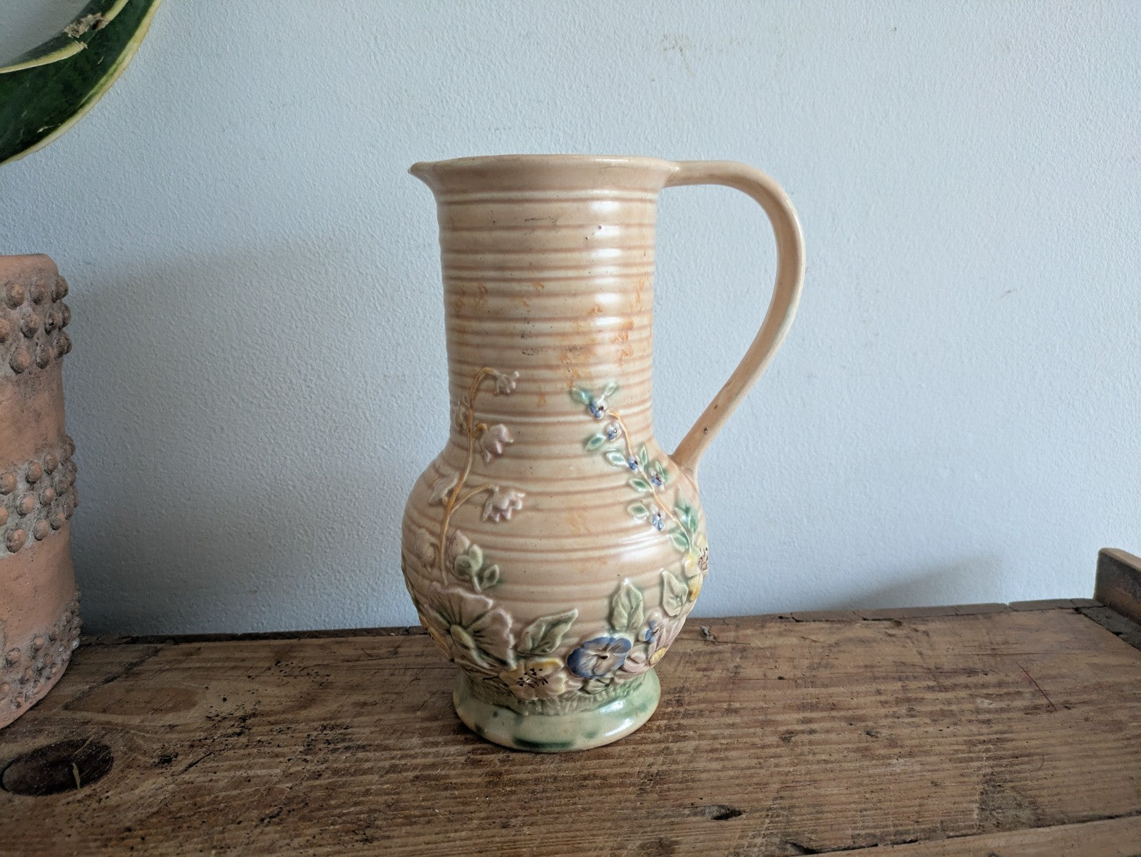 Vintage Beige  Melba Ware Ceramic Jug / Pitcher Pretty Flowers Vase Spring Time