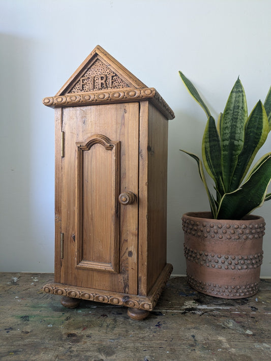 Small Table Top Pine Wood Cabinet Cupboard Fire Storage Unit Unusual Wooden Vgc
