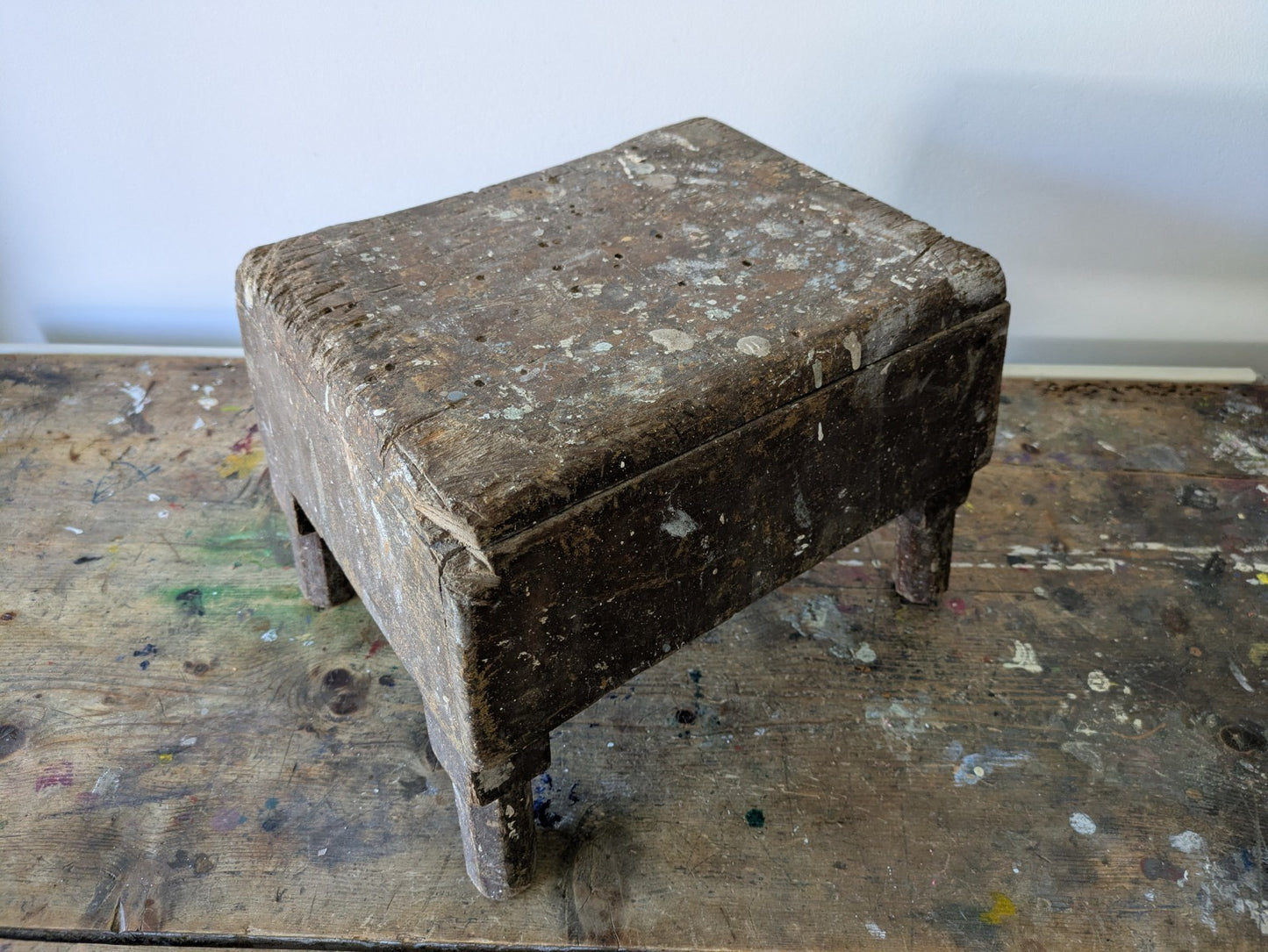 Antique Vintage Painters Stool Bench Wooden Seat Worn Distressed Artist Chippy 