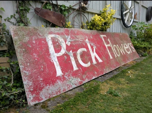 Pick Flowers Vintage Metal Sign Red 8ft Florist Shop Advertising Decor Prop Old