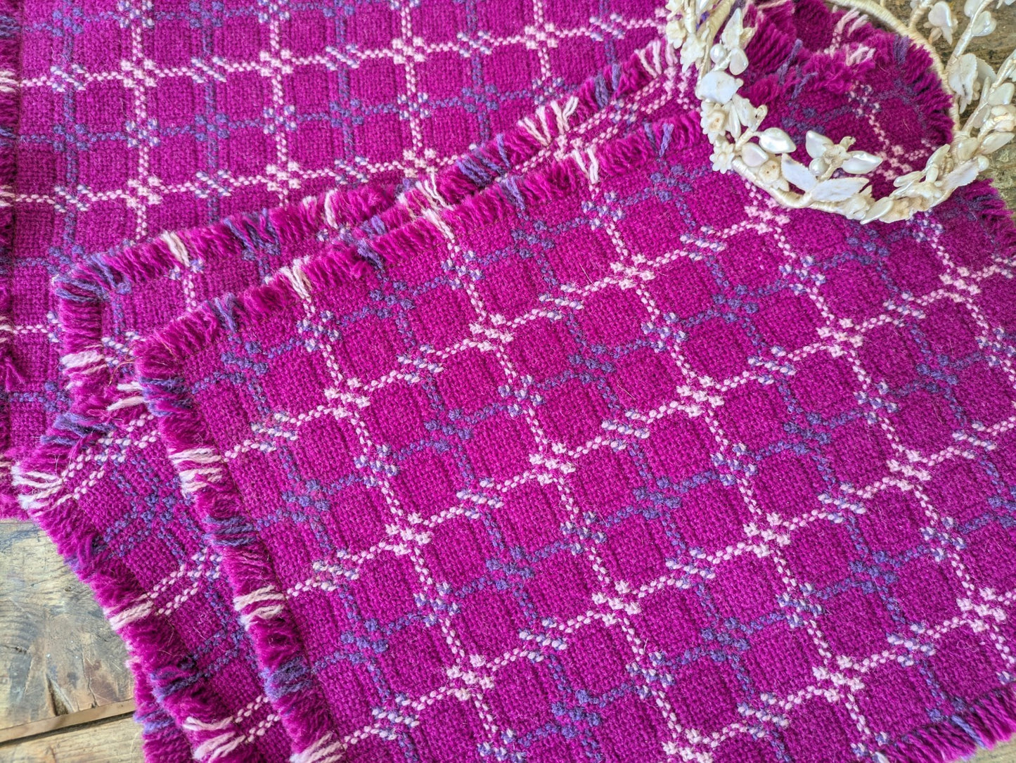 Set Of 6 Vintage Welsh Wool Tapestry Placemats Pink Retro Dinner Place Mats Vgc