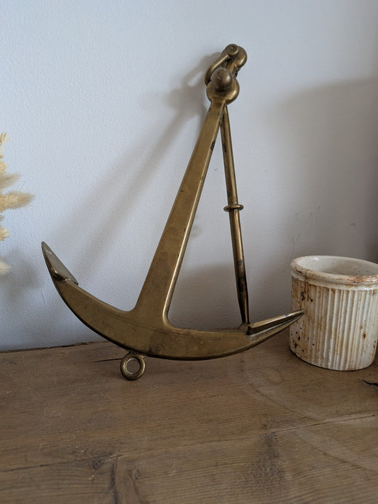 Vintage Solid Brass Anchor & Stand Marine / Nautical Display Large Decor Prop