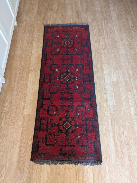Authentic Handmade Tribal Rug Runner Khal Mohammadi Entry Rug Red Geometric Long