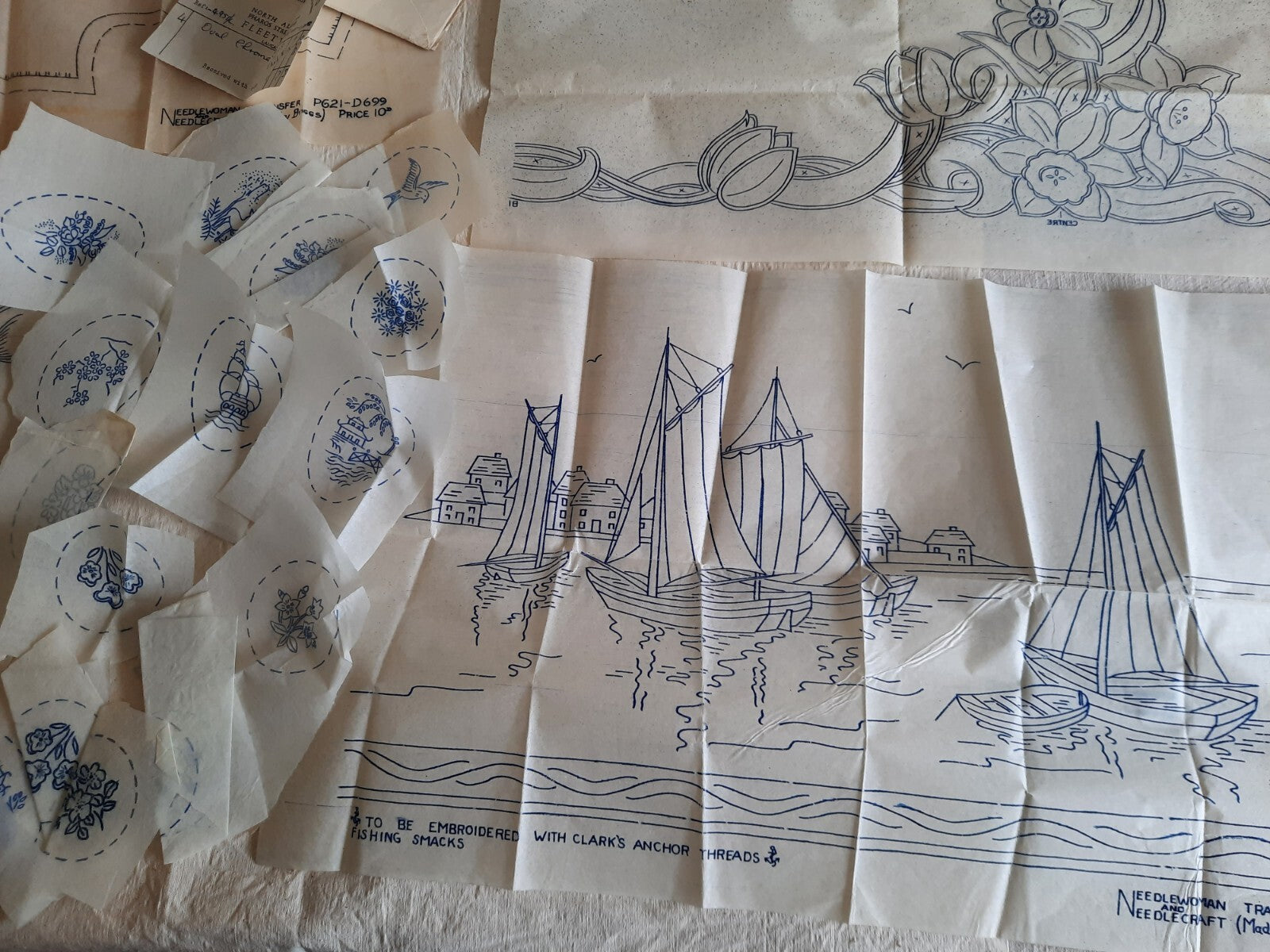 Embroidery Cross Stitch Transfer Patterns Needlecraft Antique Vtg 30s Sea Life