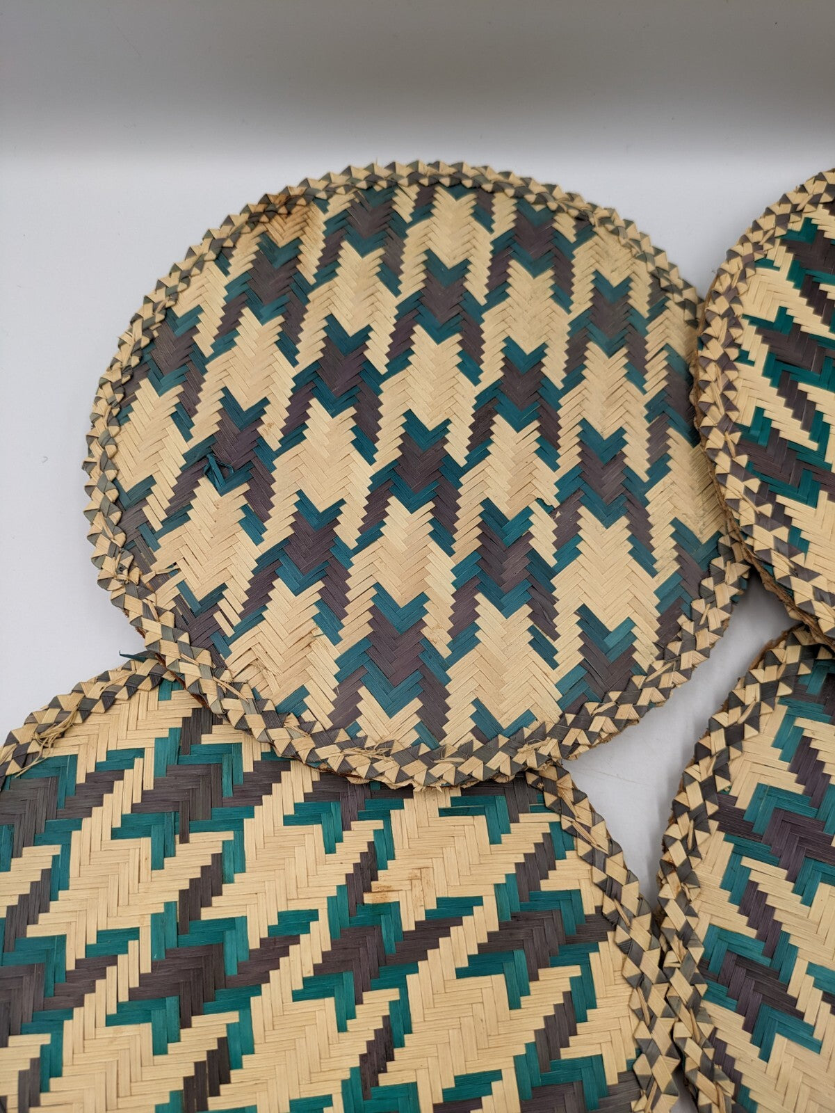 Table mat 6 PC Palm Leaf Coasters Dining Natural Heat Resistant Handmade Vtg Mat