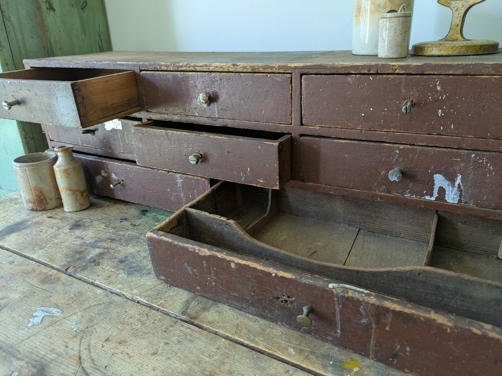 Antique Engineers Bank Of Drawers Apothecary Cabinet Chest Of Drawers Garage Vtg
