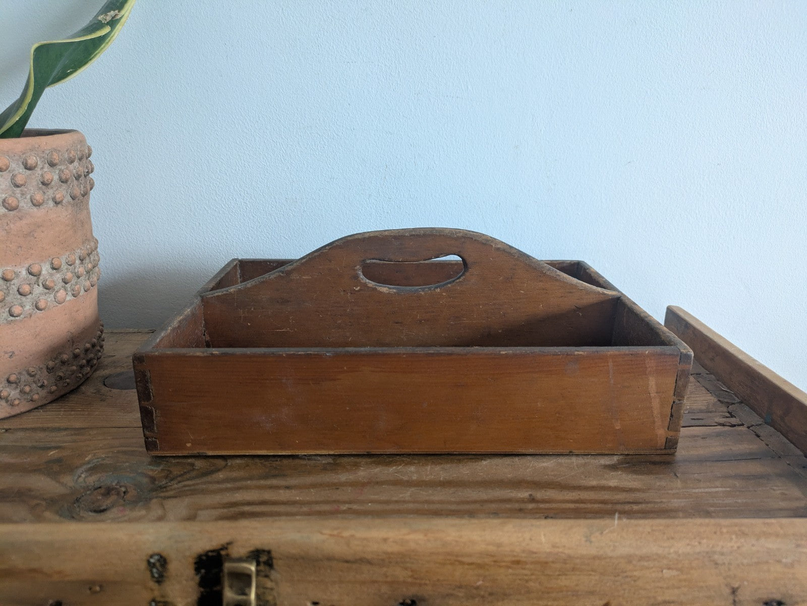 Vintage Antique Wooden Cutlery Tray / Knife Box Kitchen Trug Sectional Prop Old