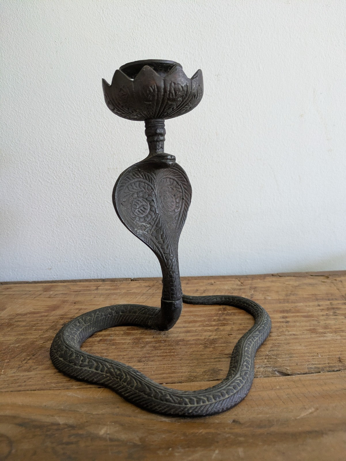 Cobra Snake Candle Holder Incense Burner Handmade Brass Serpent Sculpture Figure