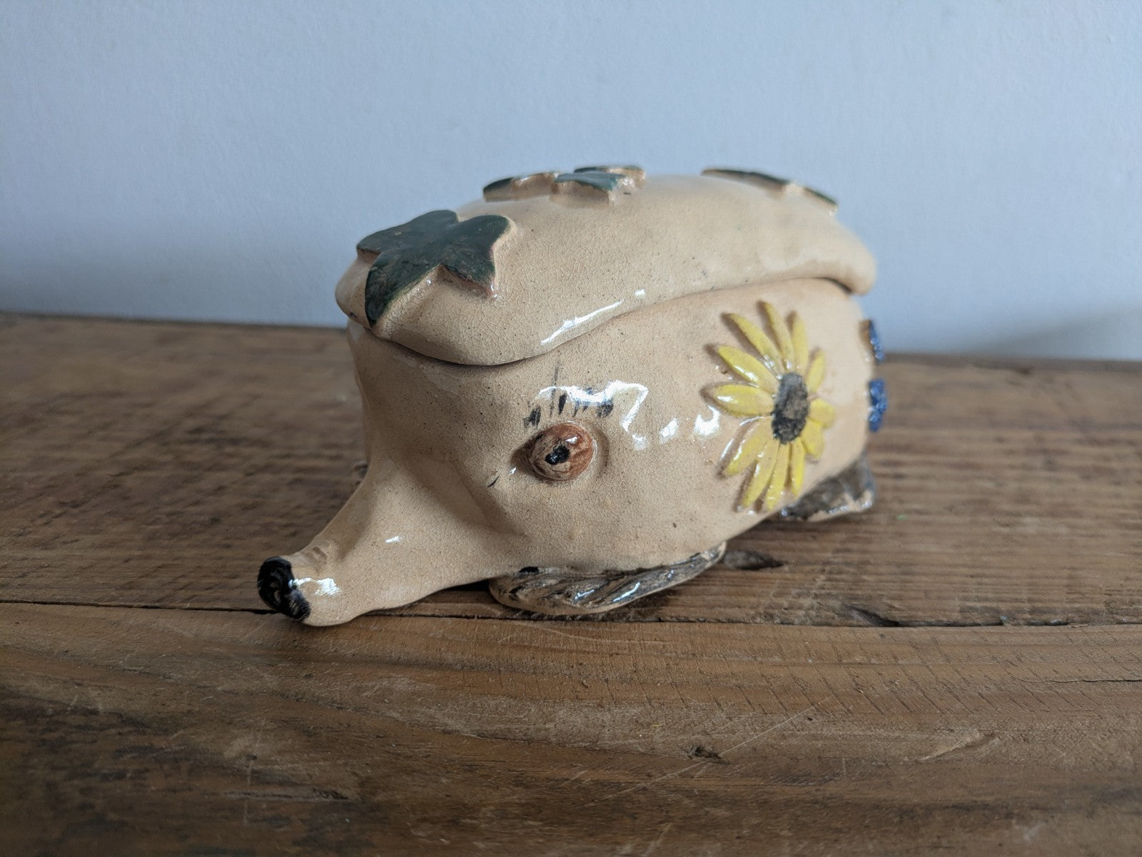 Hedgehog Artist Pottery Figure Ornamet Pot Handmade Moneybox Trinket Box Flower