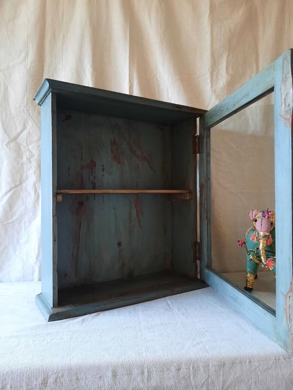 Indonesian Reclaimed Upcycled Wooden Shelving Cupboard Glazed Wall Cabinet Blue