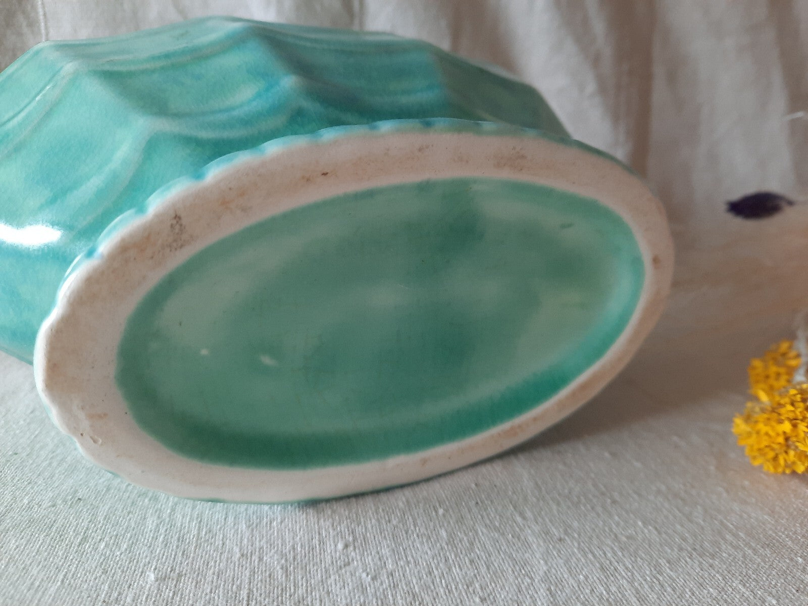 Vintage Retro Stoneware England 1930s Green Ornament Mantle Vase Art Deco Rare