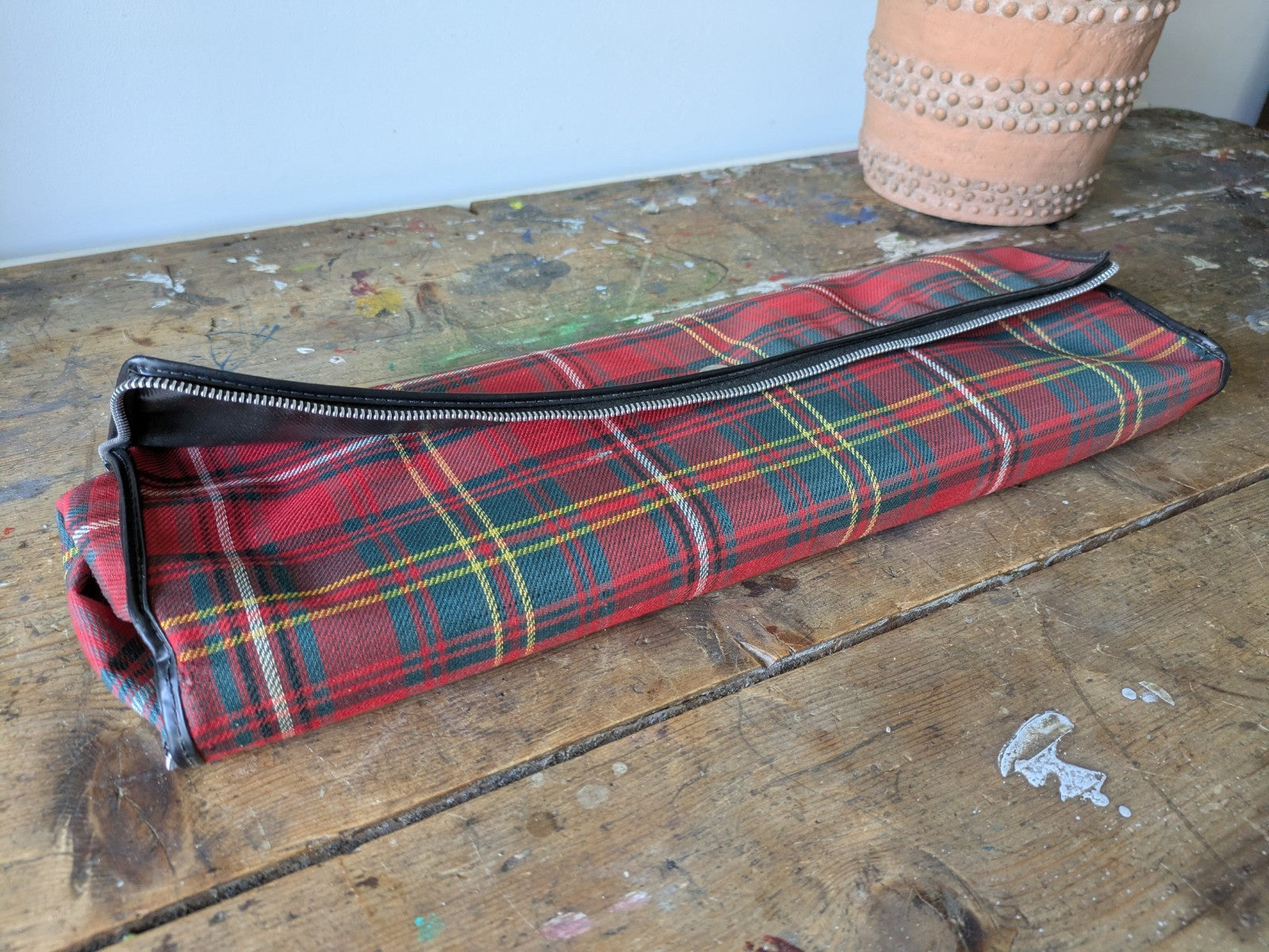 Vintage Retro Red Plaid Tartan Foldable Travel Bag Luggage Collapsible Prop Vgc