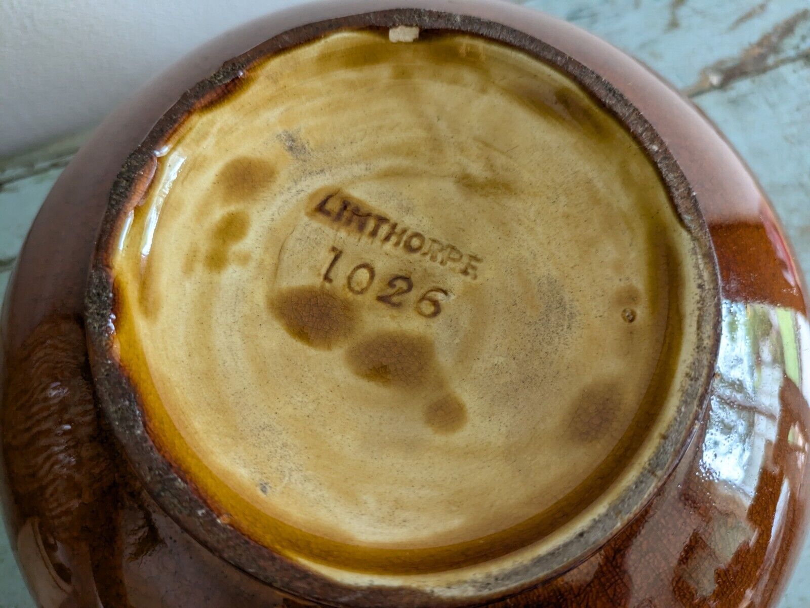 ANTIQUE LINTHORPE POTTERY CHRISTOPHER DRESSER no 1026 MUSTARD GLAZE LATTICE BOWL
