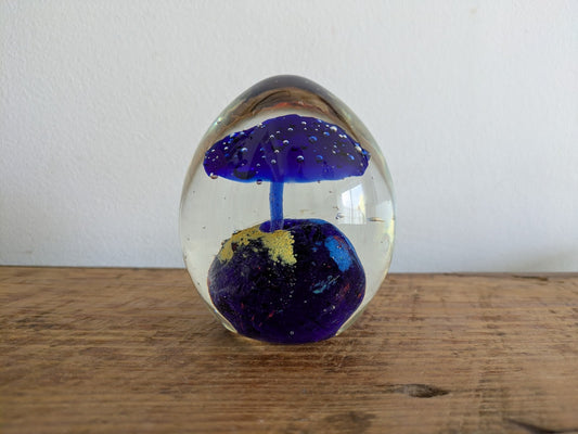 Dynasty Gallery Art Glass Paperweight Clear Blue Multi-Color Egg Shaped 9cm Tall