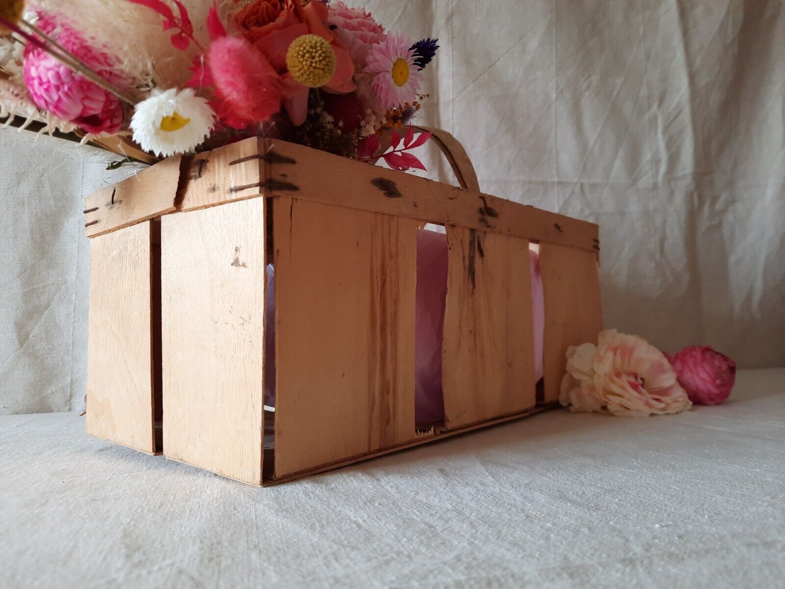 GENUINE VINTAGE WOODEN TRUG ideal FLOWERS FRUIT VEGETABLES Herbs Basket Display