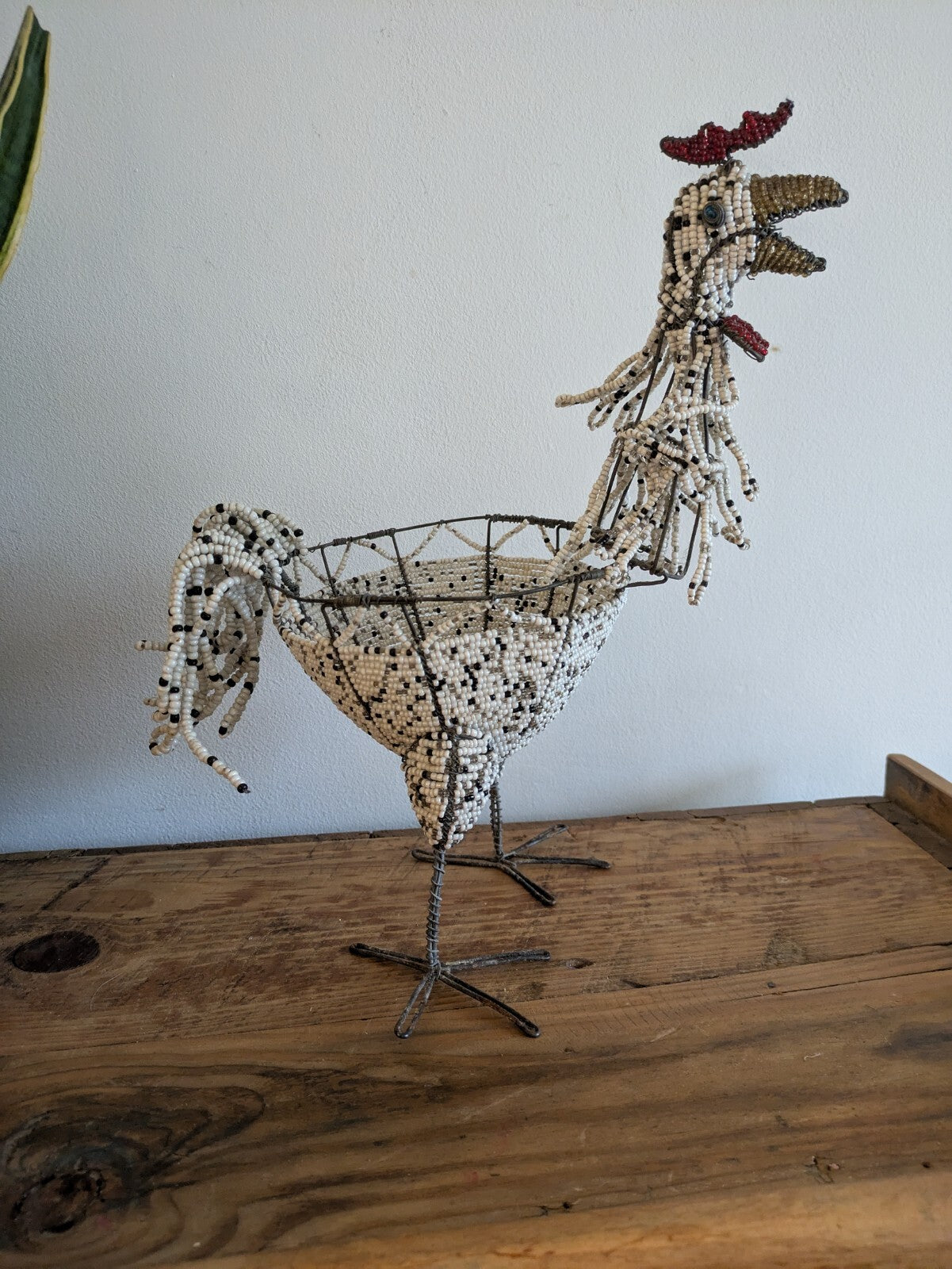 Farmhouse Rooster Cockerel Hand Crafted Beaded Ornament Gift Chicken Egg Basket