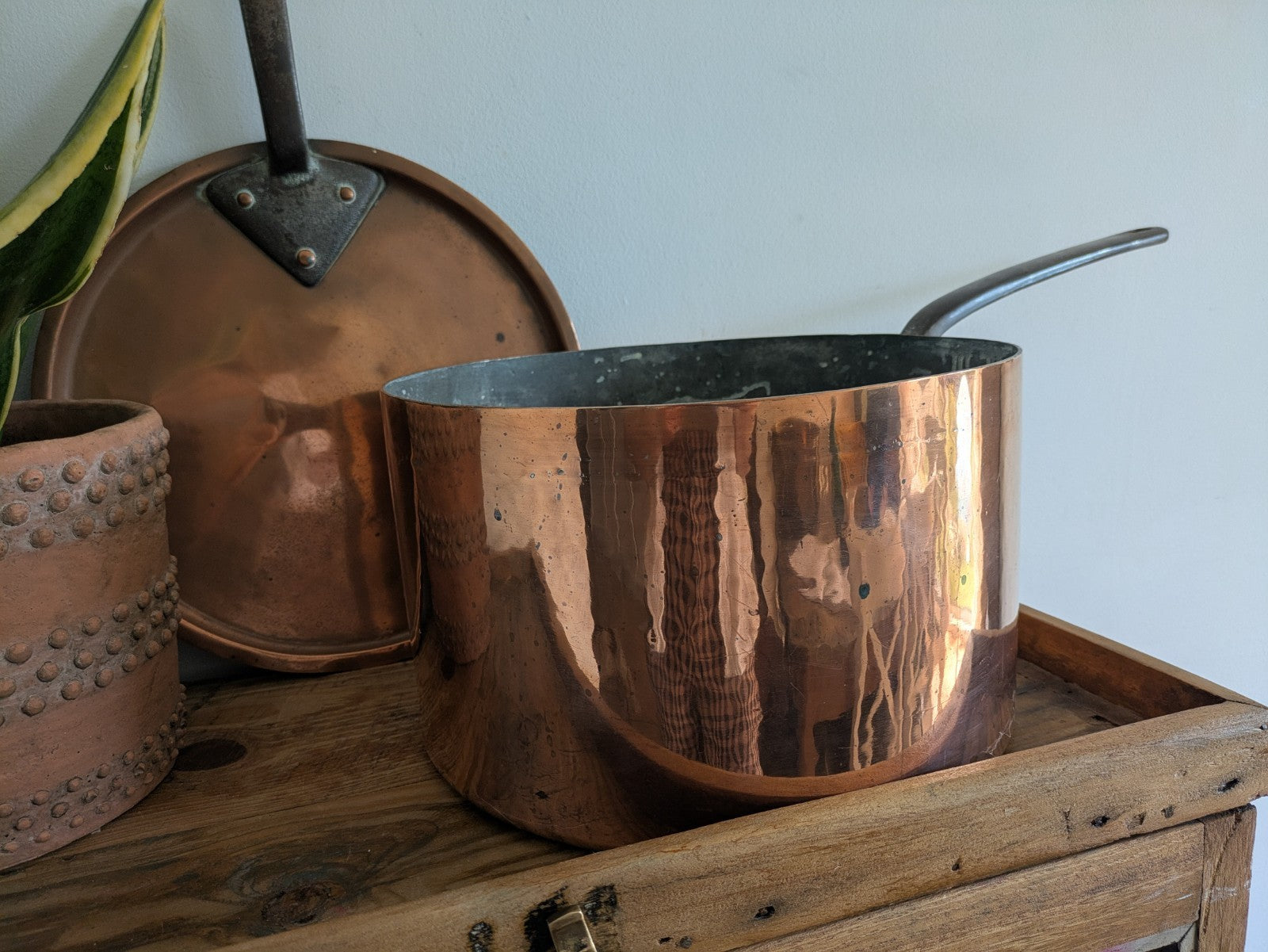 X Large Antique Georgian Copper Sauce Pan 6.9kg 32D 18.7H XL Huge Chef Cooking