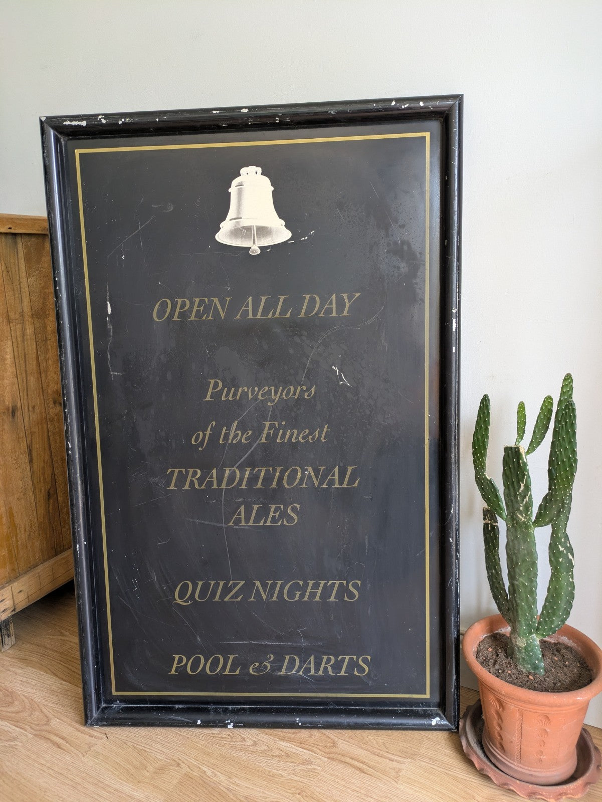 Vintage Large Metal Pub Sign Traditional Ales Quiz Pool Darts Black Chalkboard
