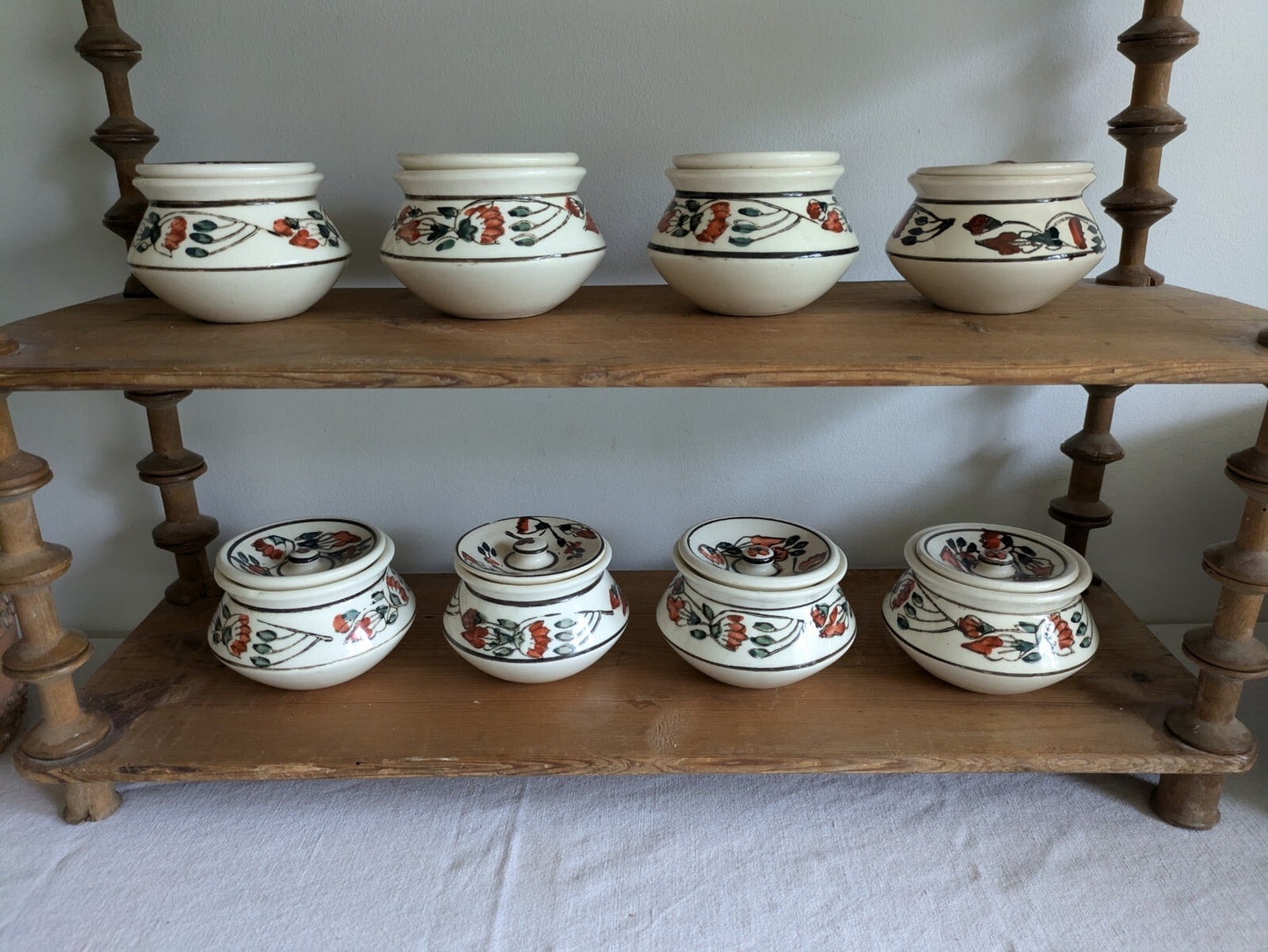 8 x Vintage Boho Ceramic spice Jars with  Lids Patterned Pots Candle Holders Vgc