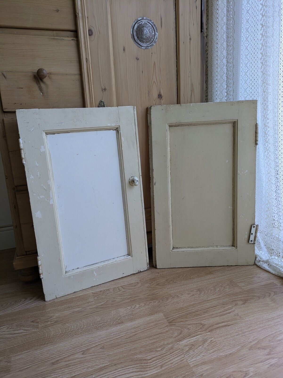 Pair Old Original Antique Victorian Period Cupboard Doors panels chippy paint!!!