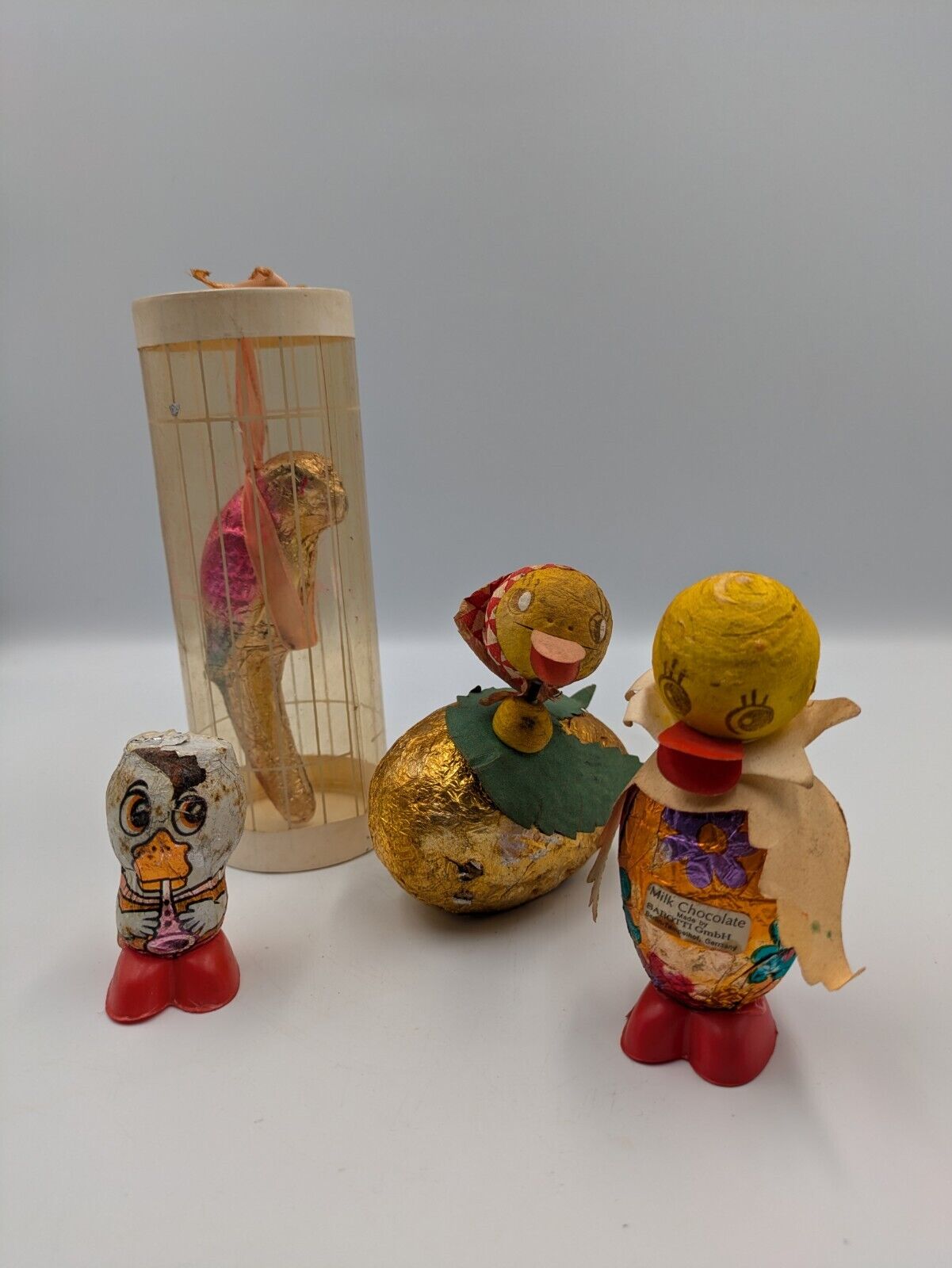 4x Vtg Chocolate Confectionary Shop Display Sarotti Chick Easter Bird Parrot Old