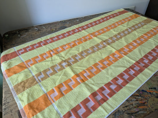 1x Vintage Towel Geometric Retro Bath bathroom prop Midcentury Cotton Yellow Vgc