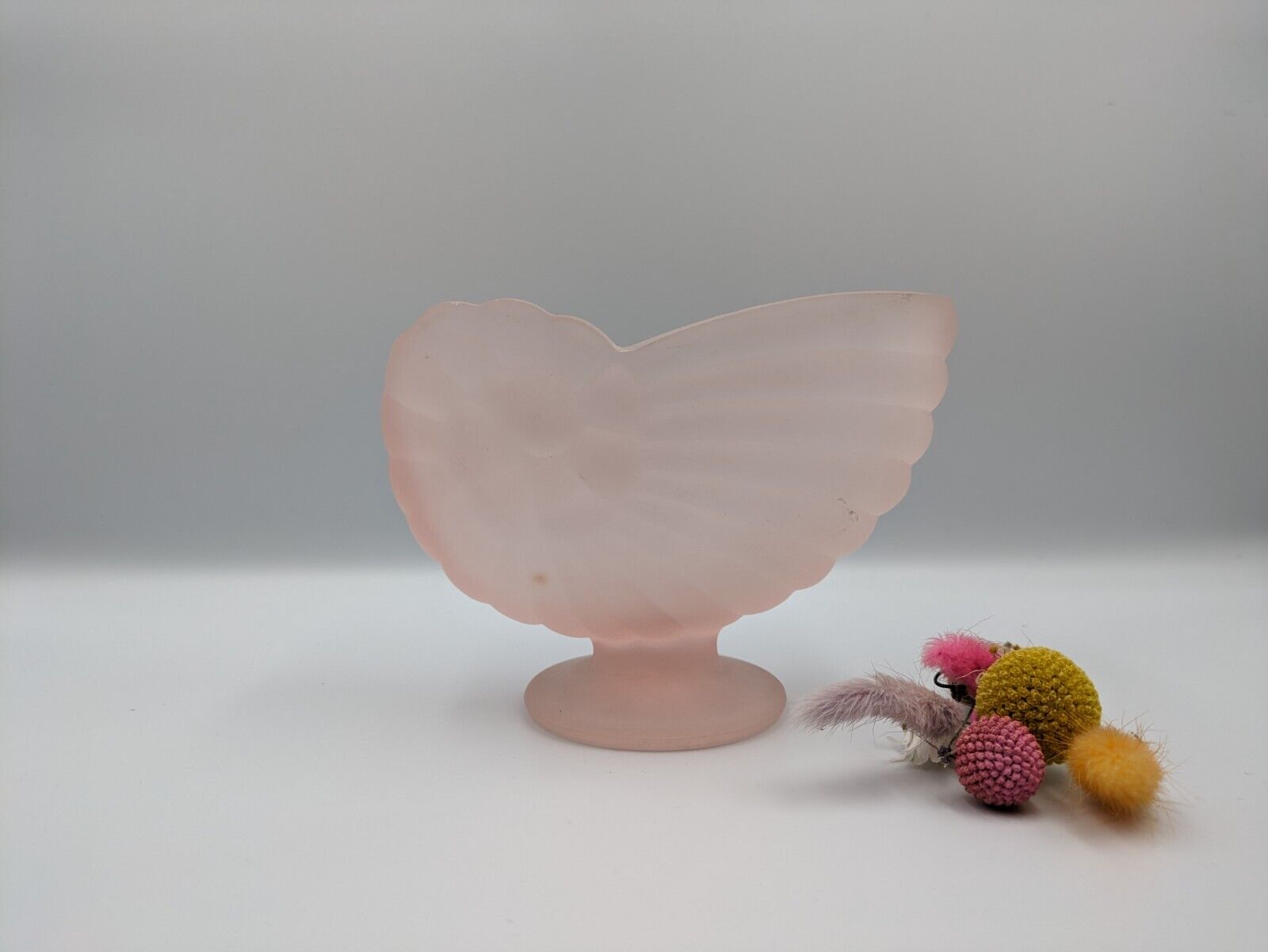 Art Deco Frosted Pink Glass Vase by Sowerby Silk Nautilus Shell Nautical Snail