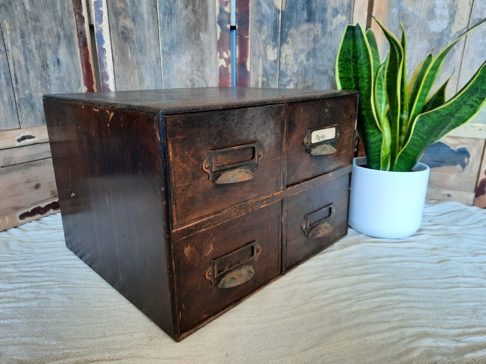 Antique engineering 4 drawer Wood Drawers garage printer file index drawers old