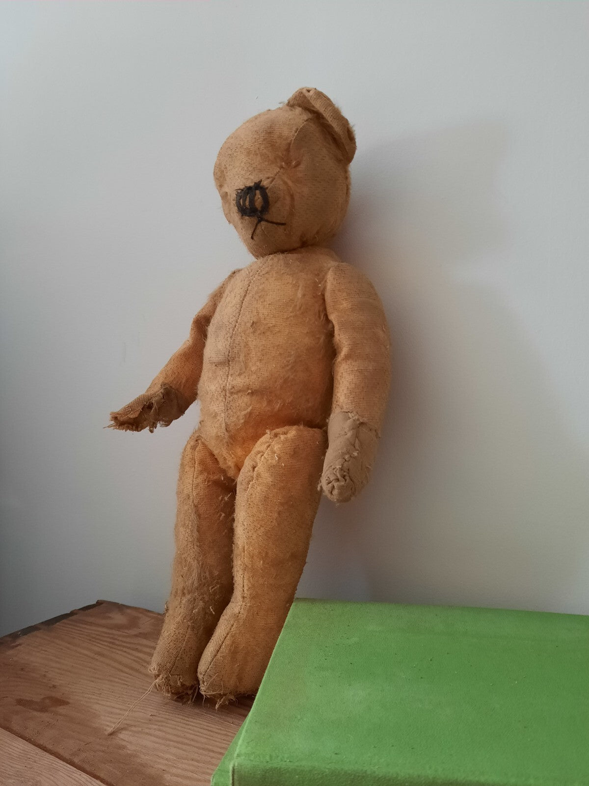 Antique Jointed Old Mohair Teddy Bear straw stuffed vintage RARE worn toy play