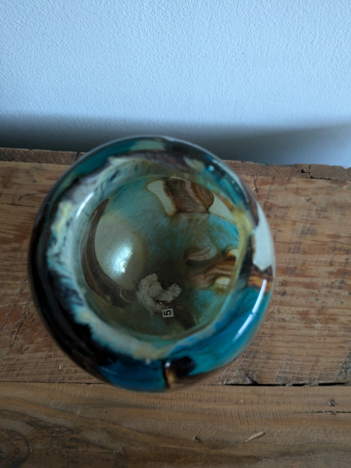 Vintage Mdina Maltese Glass 'Tiger' Pattern Ovoid Vase Art Retro Blue Brown Vgc