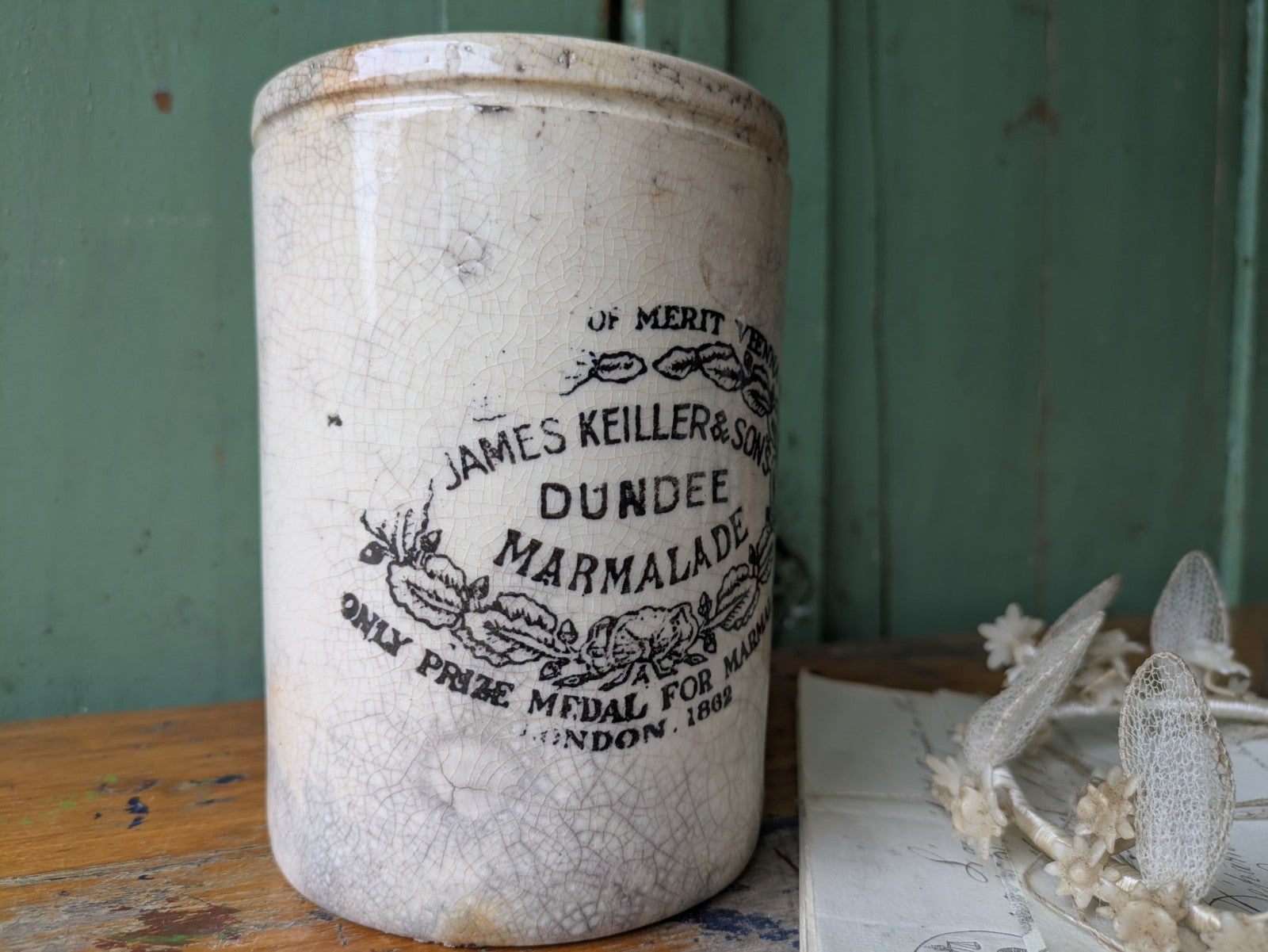 Antique 3 lb James Keiller & Son’s Dundee Marmalade English Advert Pot, c. 1885