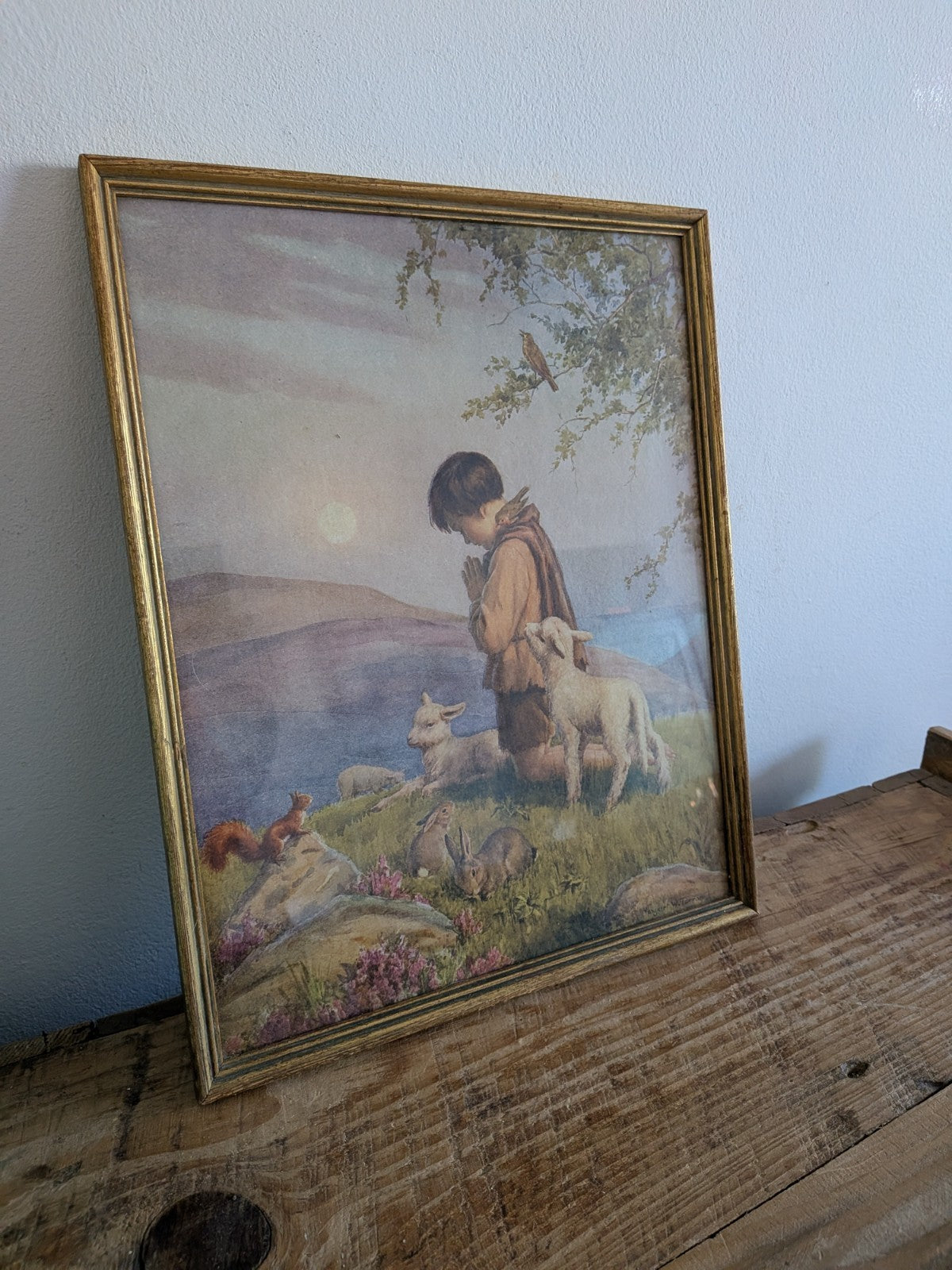 Vintage Framed Margaret Tarrant Print "He Prayeth Best Who Loveth Best" Picture 