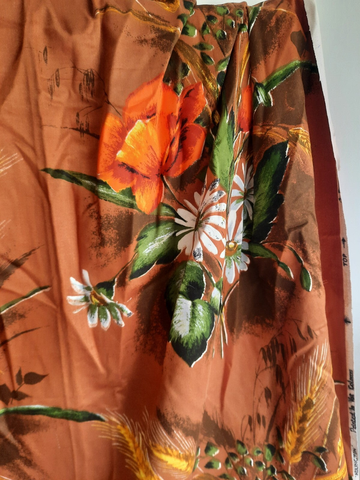 Vintage Francis Price fabric 121.5cm x 125 Rare Brown Floral Adlington Retro Old