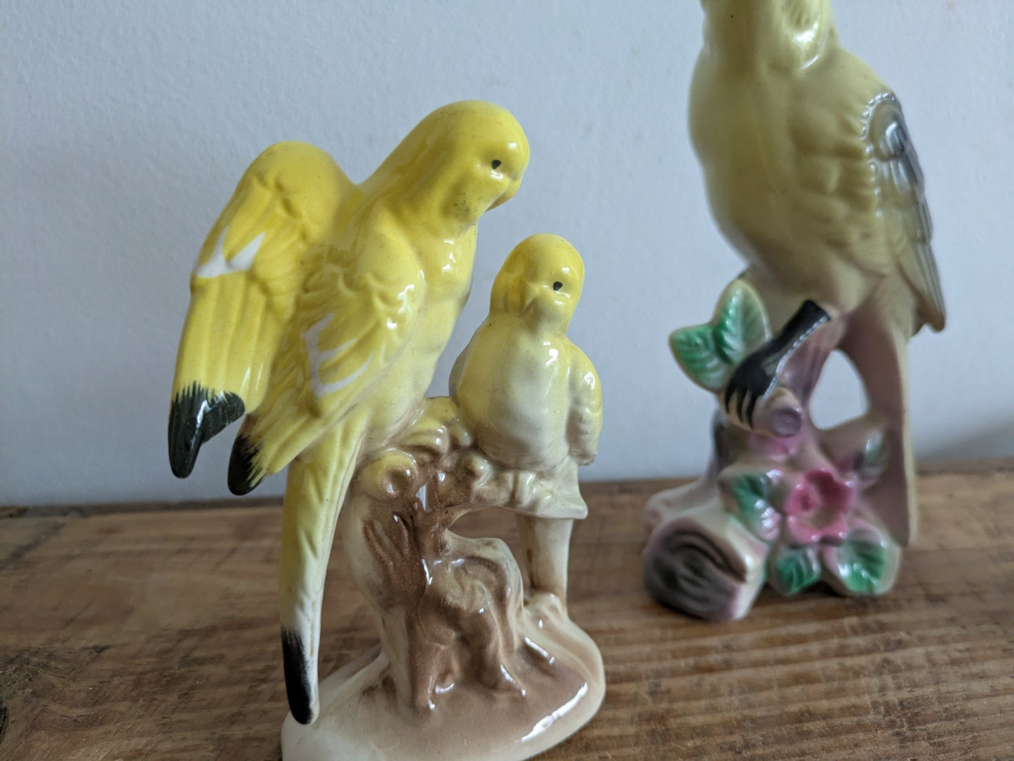 3x Rare Lot Yellow Budgie Mid Century Bird Retro Ceramic Figurine Ornament Vtg