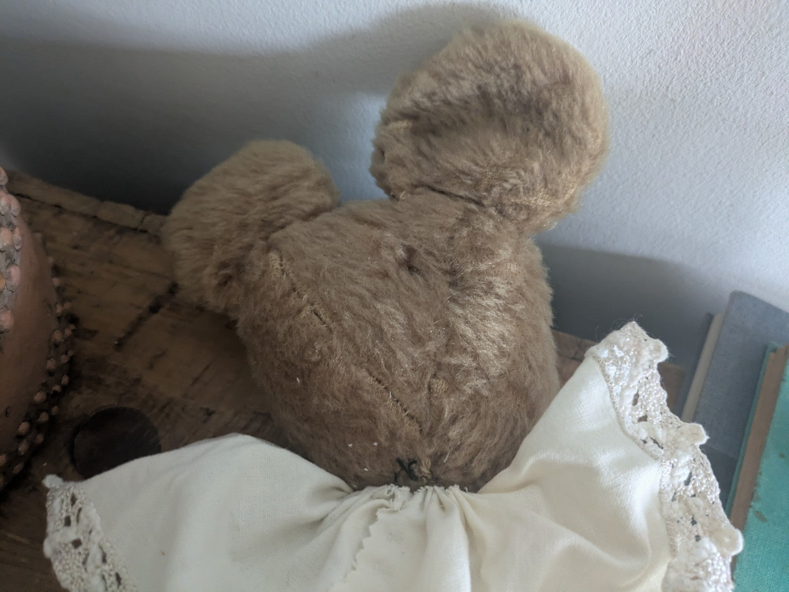 Old Vintage Teddy Bear Plush Soft  Articulated Jointed Toy Collar Prop Floppy