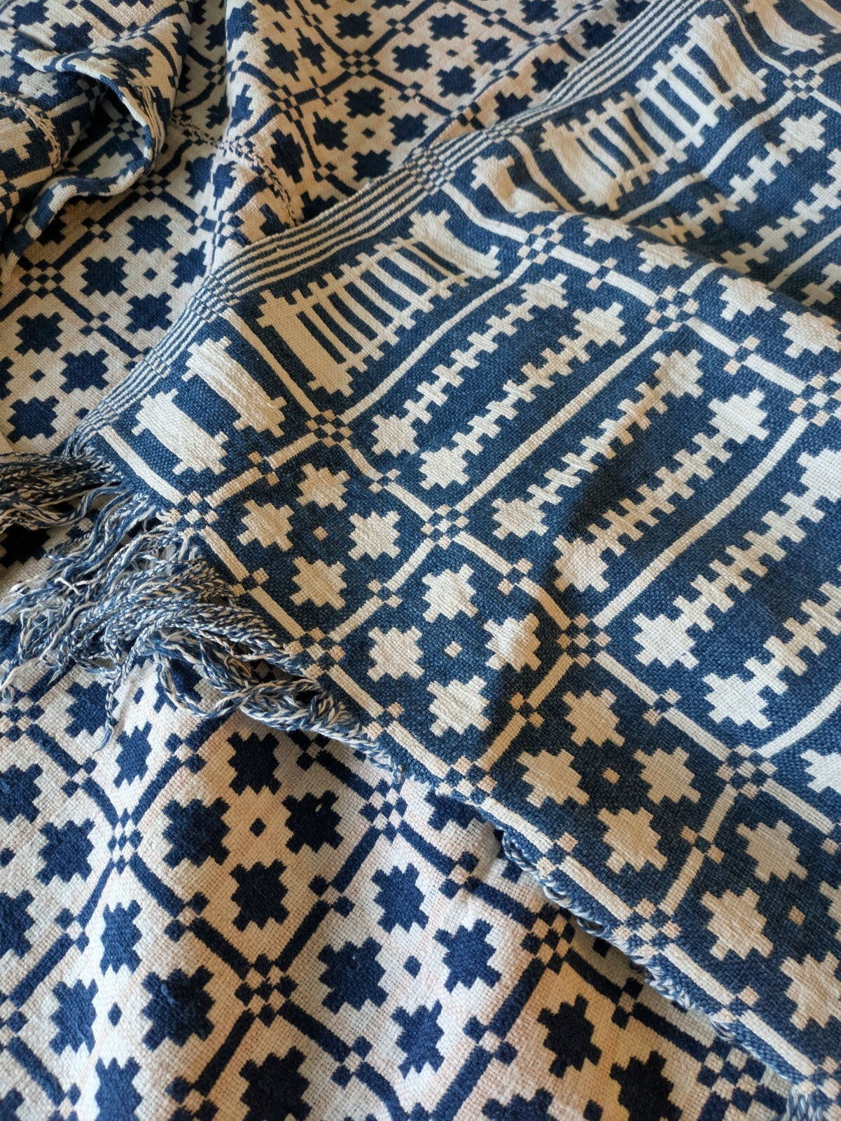 Antique Khes Vtg Cotton Throw Hand loomed Sofa Cover Double weave Sindi Rare Vgc