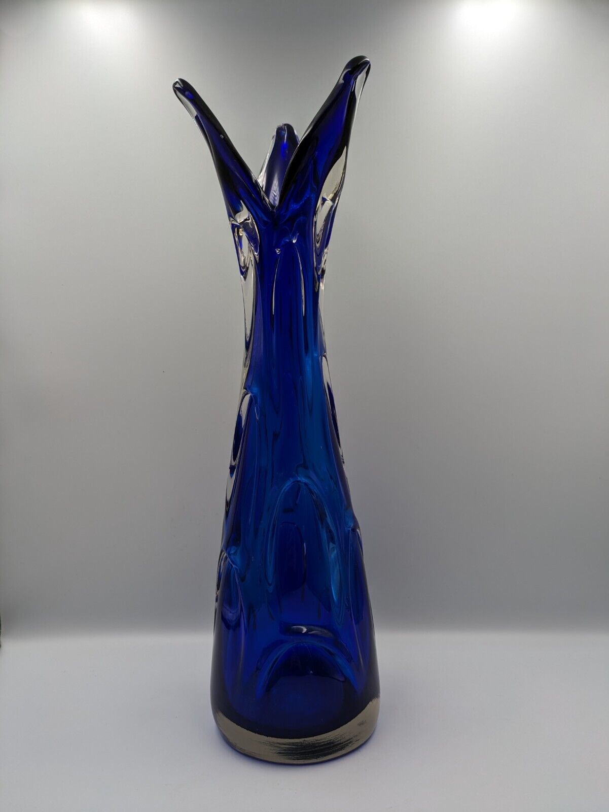 Vintage Bohemian Large Glass Vase By Jan Beranek, Skrdlovice Colbalt Blue 1960’s