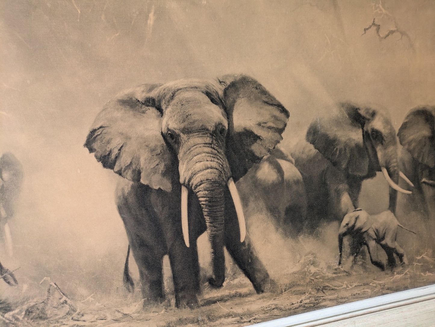 Retro Vintage Nostalgic 1960’s David Shepherd Print Herd Of Elephants Amboseli