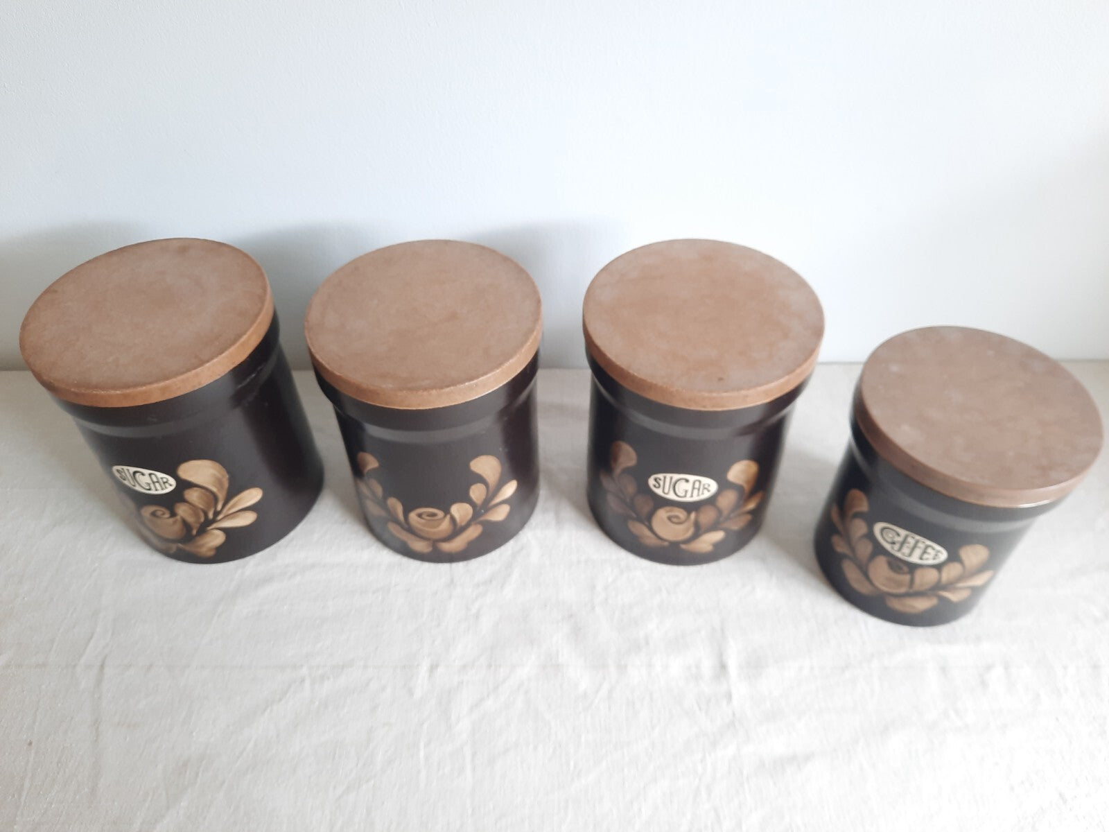 4 Vintage Stoneware Bakewell Storage Jar Denby Kitchen Ware England Coffee Sugar