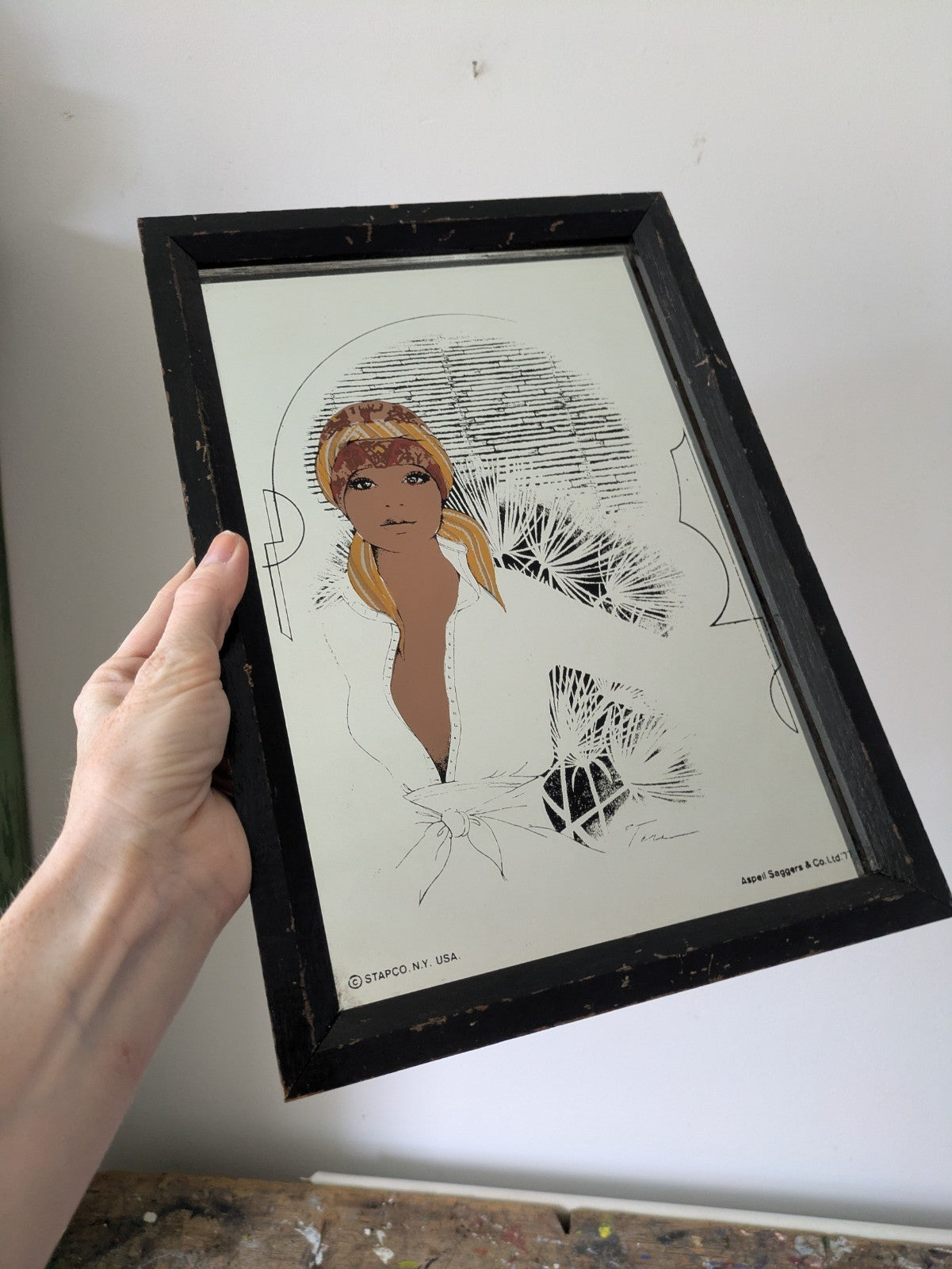 Aspell Saggers & Co 77 Advertising Mirror Sapco - Framed Retro Model Woman VTG 