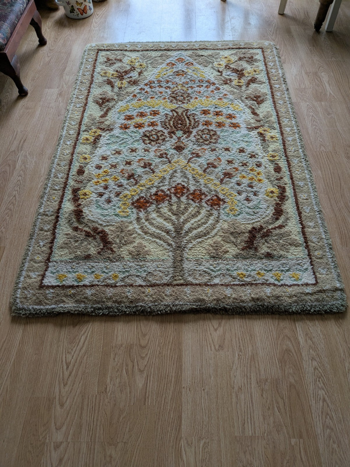 rug quality carpet fireside Tree Of Life vintage retro rectangular old rare Vgc