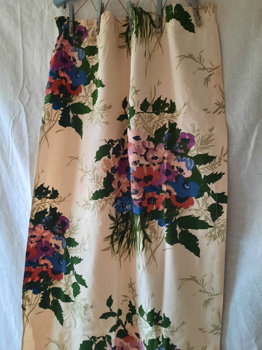 2.38 Metres Vintage French Romanex De Boussac Fabric Floral Flowers Curtain Old