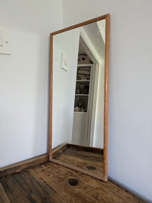 VINTAGE RETRO BOHO LARGE TALL BAMBOO FRAMED WALL MIRROR Portrait Oblong MCM Vgc