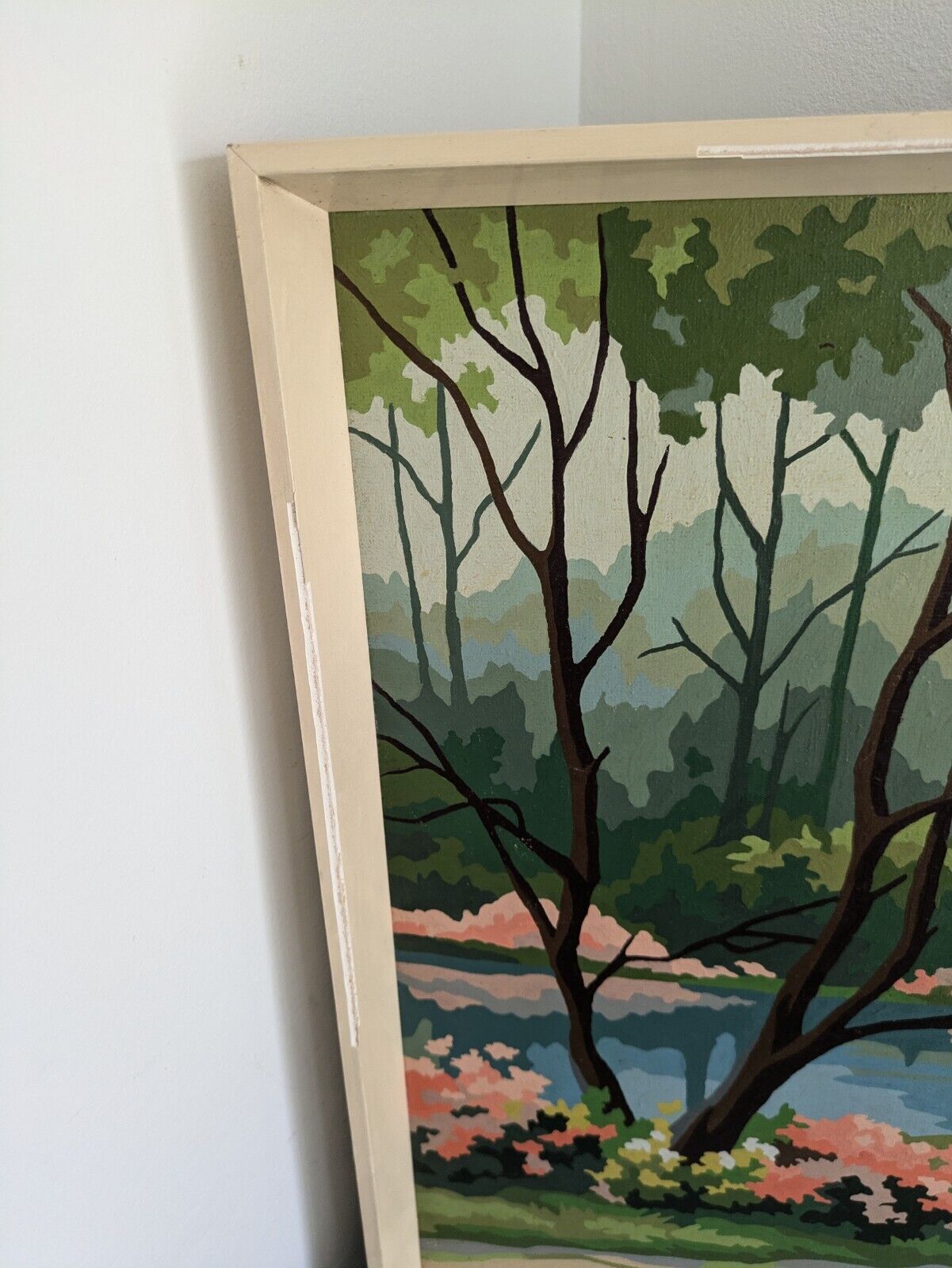 Vintage Framed Paint by Number PBN Fountain Park Scenic Nature Gardens Stream