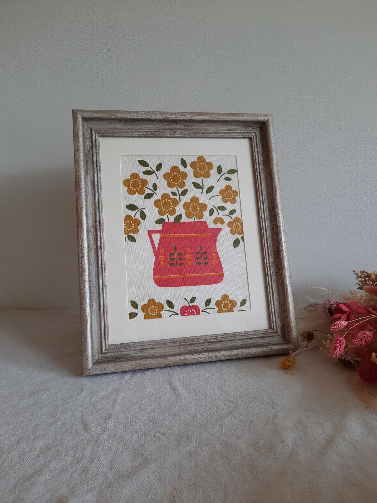 Floral picture Frame Wallpaper Sample gift framed Rare Retro Vtg Original Decor