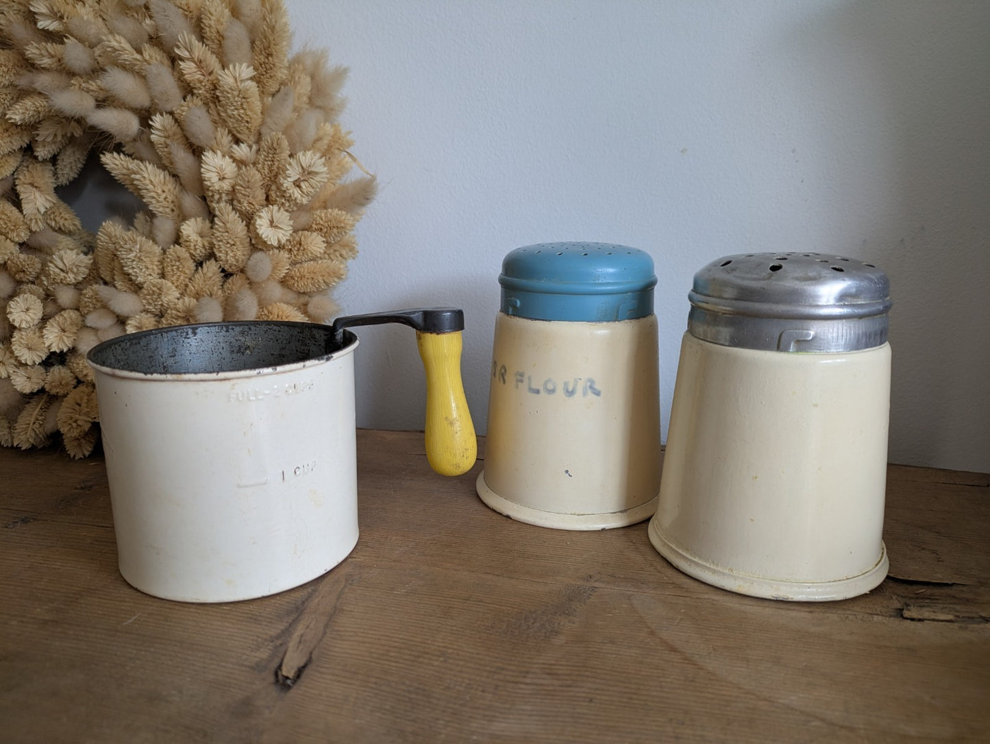 Tala Vintage Enamel Flour Sifter And Two Shakers Retro Kitchenalia Baking Prop