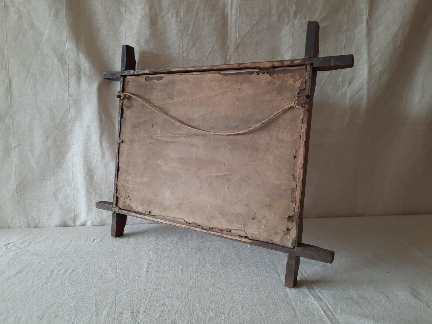 Antique Tramp Art Frame with Resby Hall inset wooden rare 19th century oak coppe