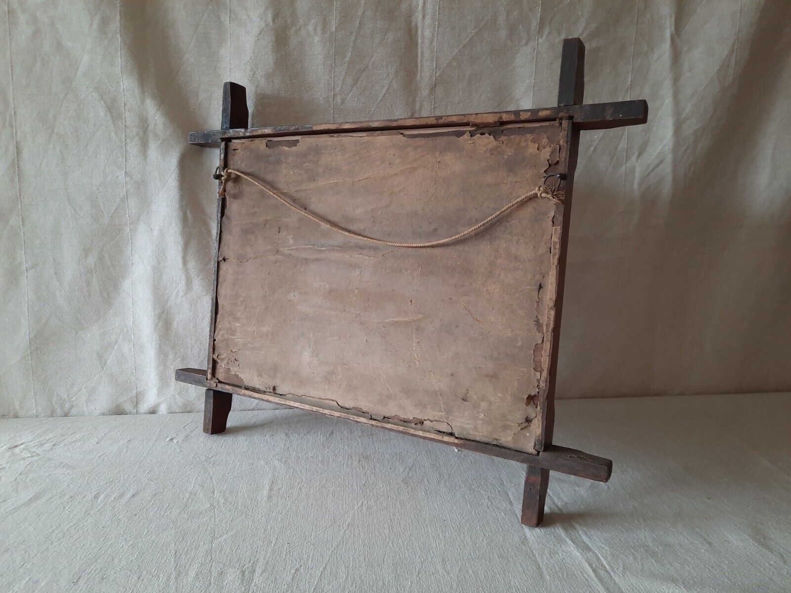 Antique Tramp Art Frame with Resby Hall inset wooden rare 19th century oak coppe
