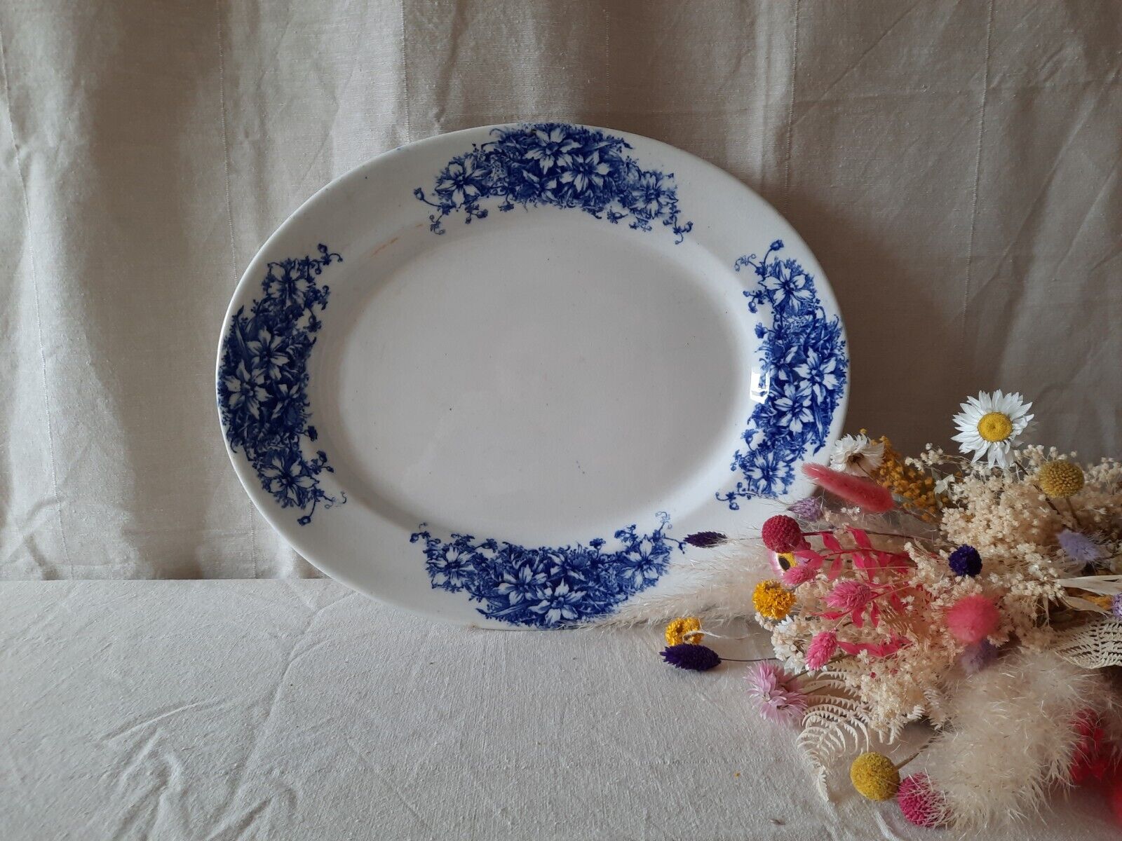 Antique B&K Ltd Nancy Barkers & Kent Flow Blue Large Oval Platter Serving Plate